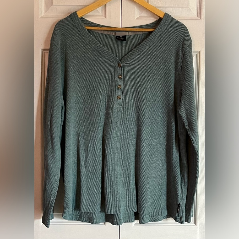 Women's Long Sleeve Waffle Henley Top - Green